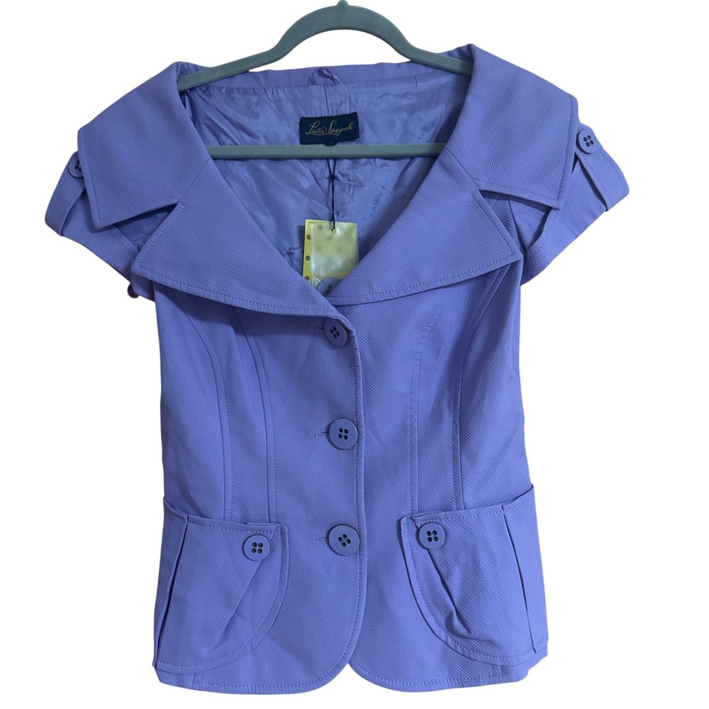 Luisa Spagnoli Lavender Purple Short Sleeve Portrait Collar Blazer Jacket Small